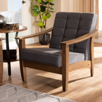 Baxton Studio SW5506-Grey/Walnut-CC Larsen Mid-Century Modern Gray Fabric Upholstered Walnut Wood Lounge Chair